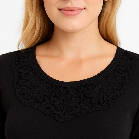 Coldwater Creek Womens M 10-12 Sweater Black 3/4 Sleeve Embellished Cotton - Picture 2 of 10